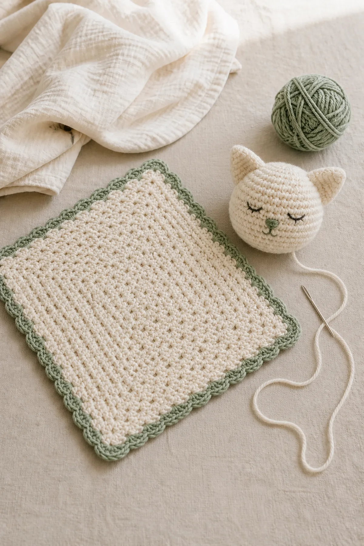 Mid-process construction of amigurumi kitty free crochet patterns showing the established shape