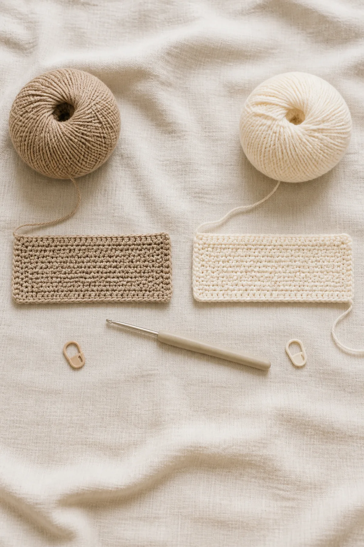 Two early counted comfort squares for bear and bunny lovey blankets, one oatmeal and one cream