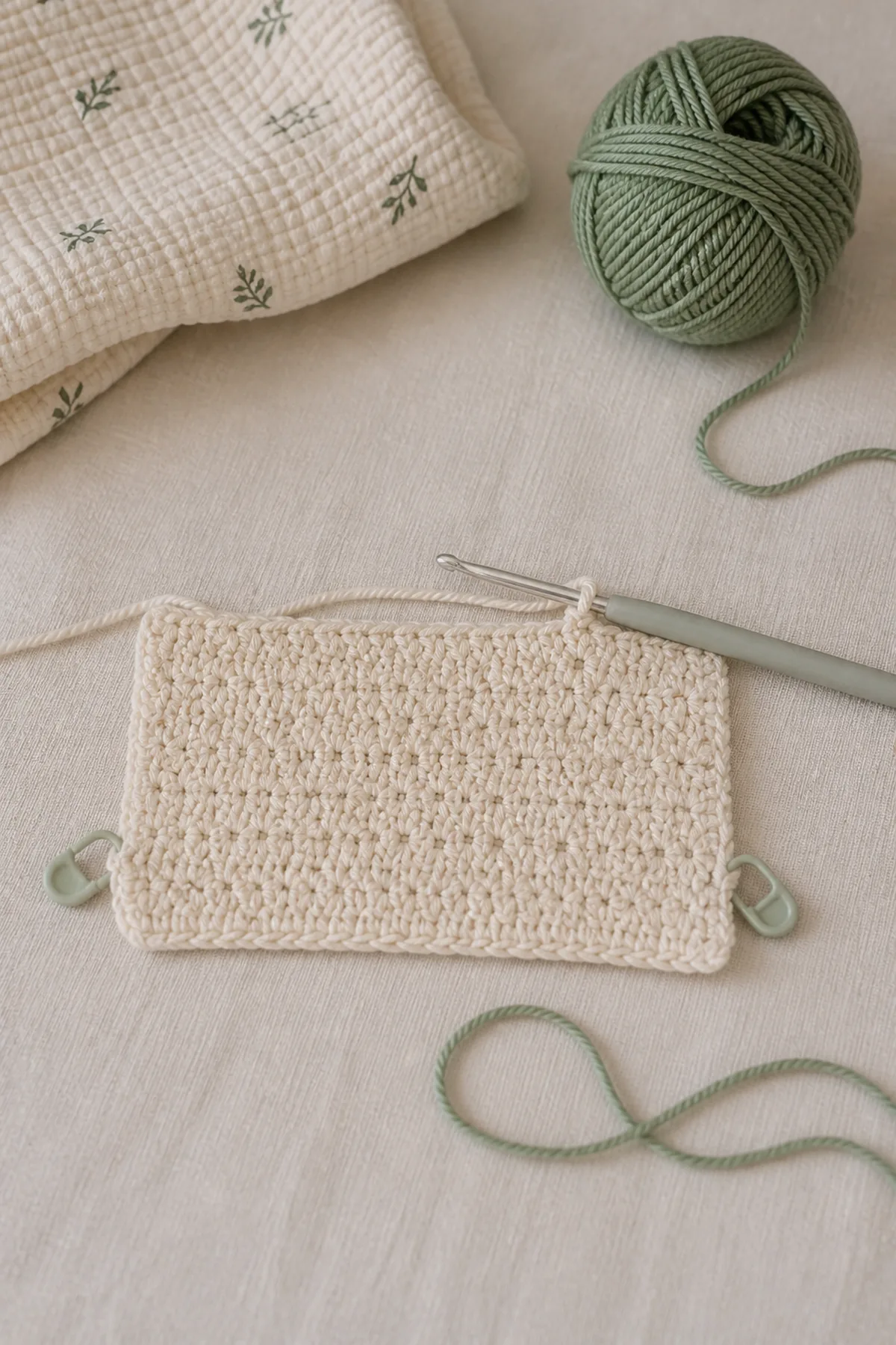 Early counted crochet stage of crochet butterfly lovey pattern - free baby security blanket pattern with matching yarn and hook