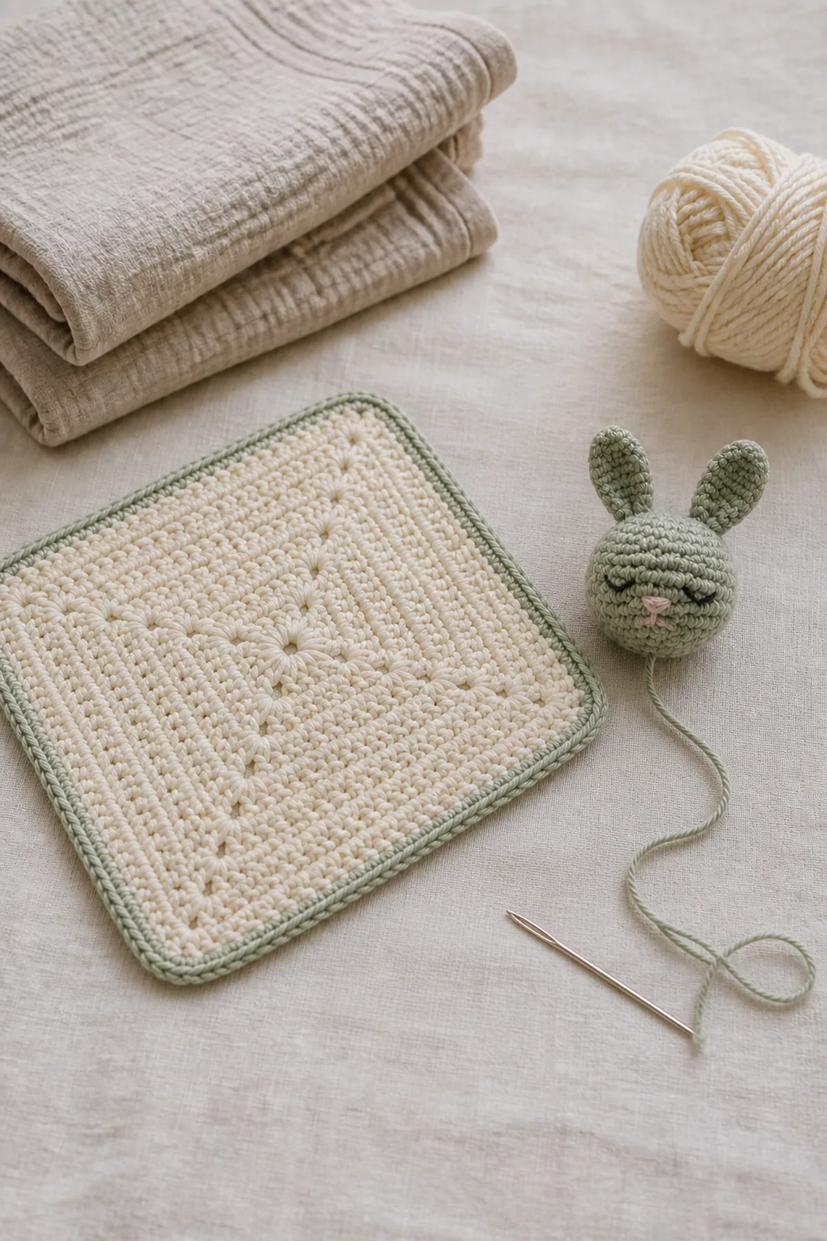 Mid-process construction of cute tiny amigurumi patterns showing the established shape