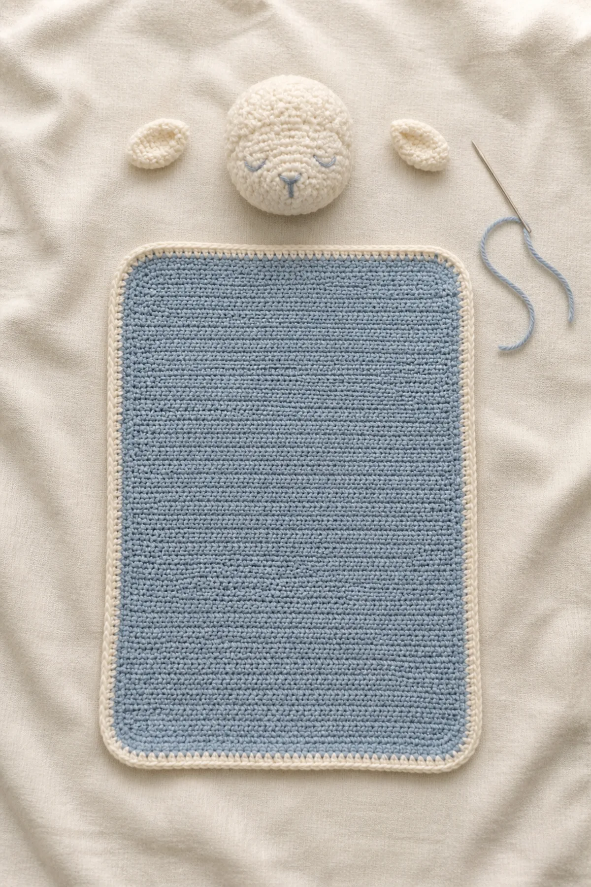 Mid-process construction of sleepy baggy lovey showing the established shape