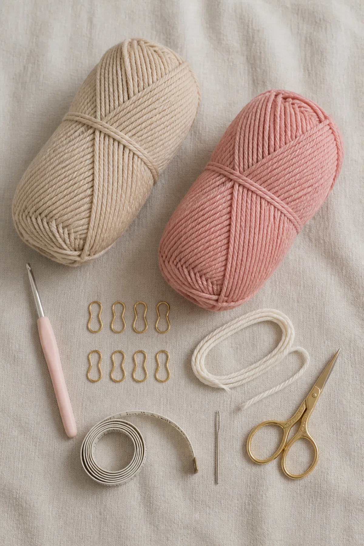 Baby-friendly yarn, crochet hook, stitch markers, tape measure, yarn needle, and scissors for sweet heart - children’s cardigan
