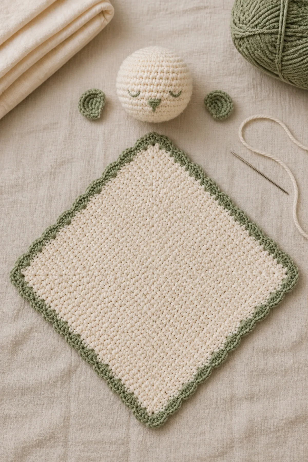 Mid-process construction of teddy bear lovey crochet pattern for babies - gifts and decor showing the established shape
