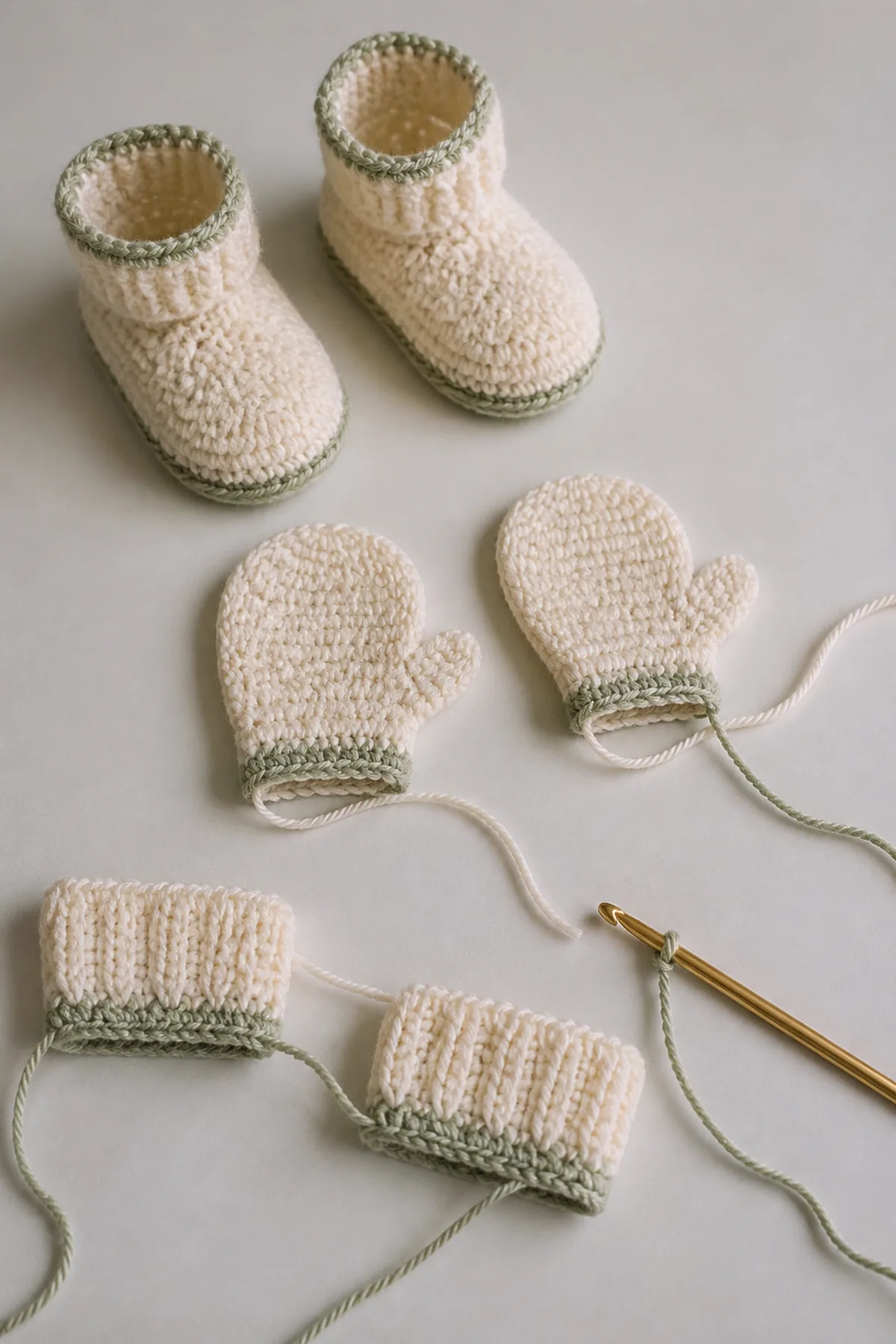 Close-up of the stitch texture and securely finished details on crochet baby ankle booties