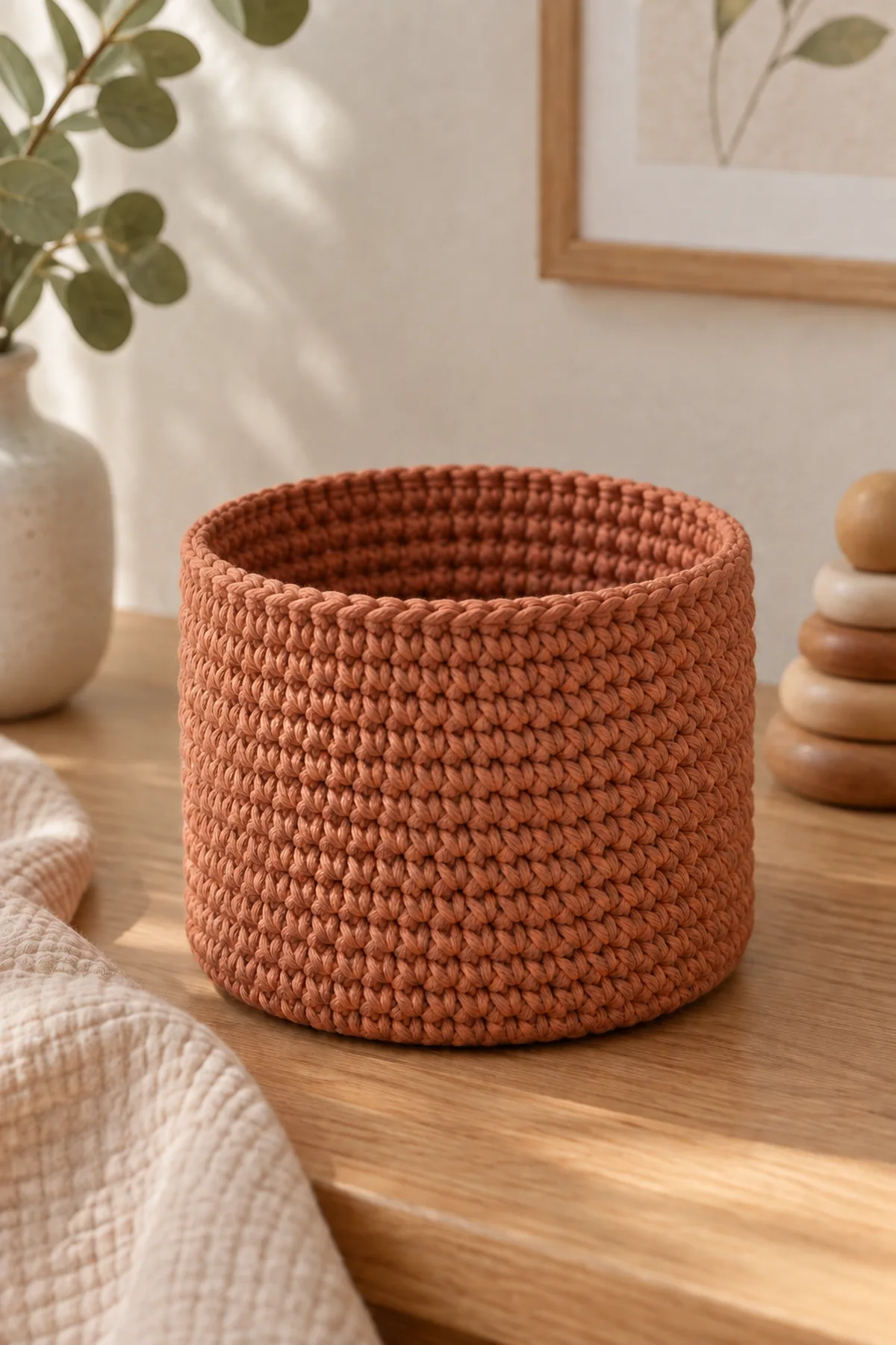 Terracotta nursery basket after straight side rounds, before the ivory rim