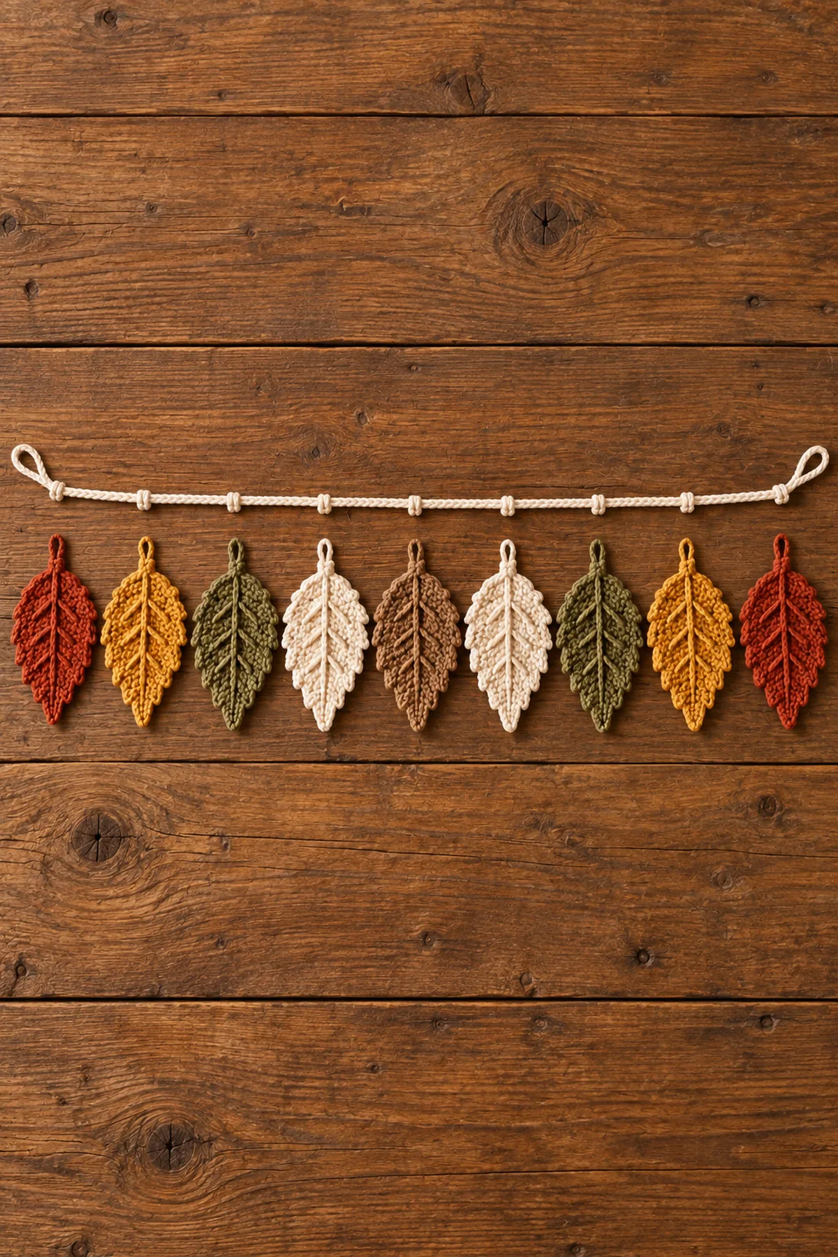 Mid-process construction of crochet fall leaf garland | cozy autumn decor step-by-step tutorial showing the established shape