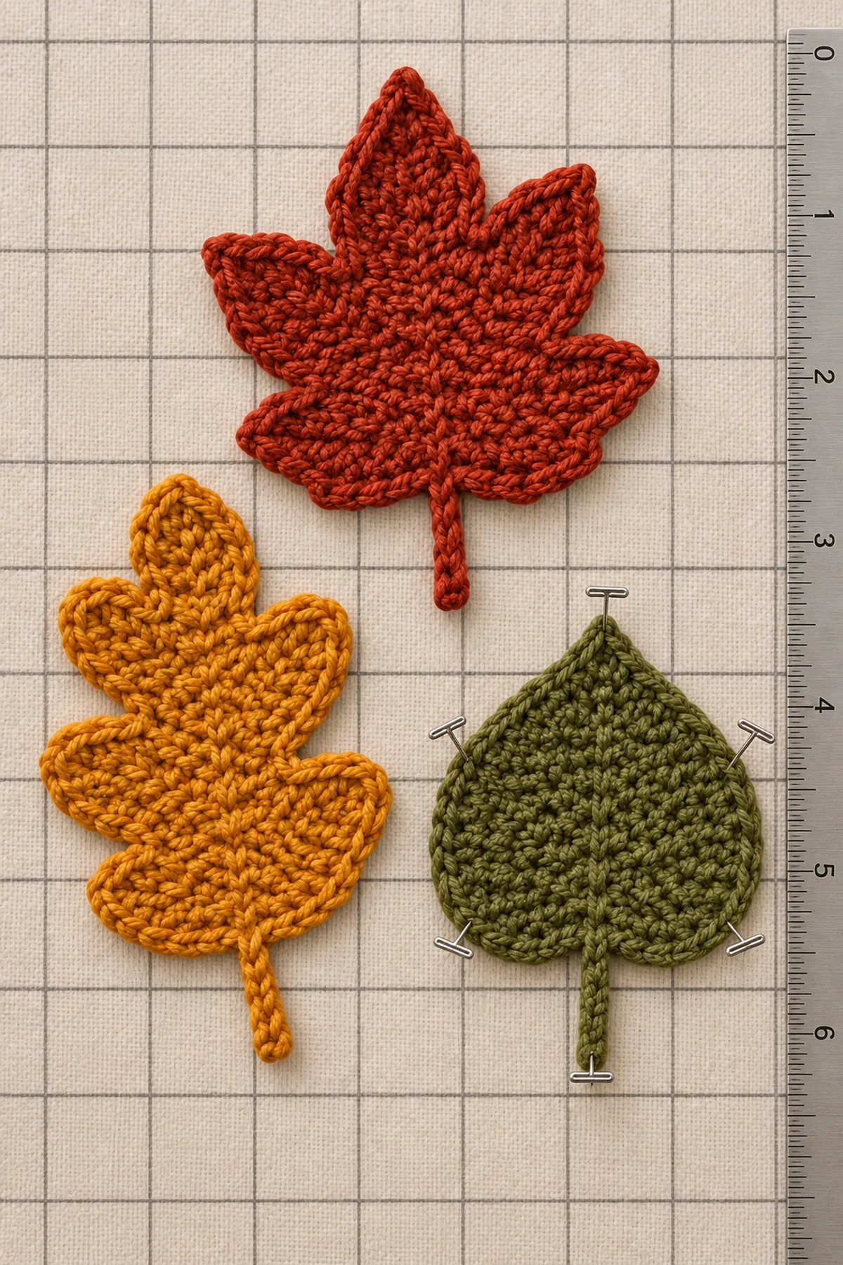 Mid-process construction of crochet fall leaves pattern | easy autumn leaf tutorial for decor showing the established shape