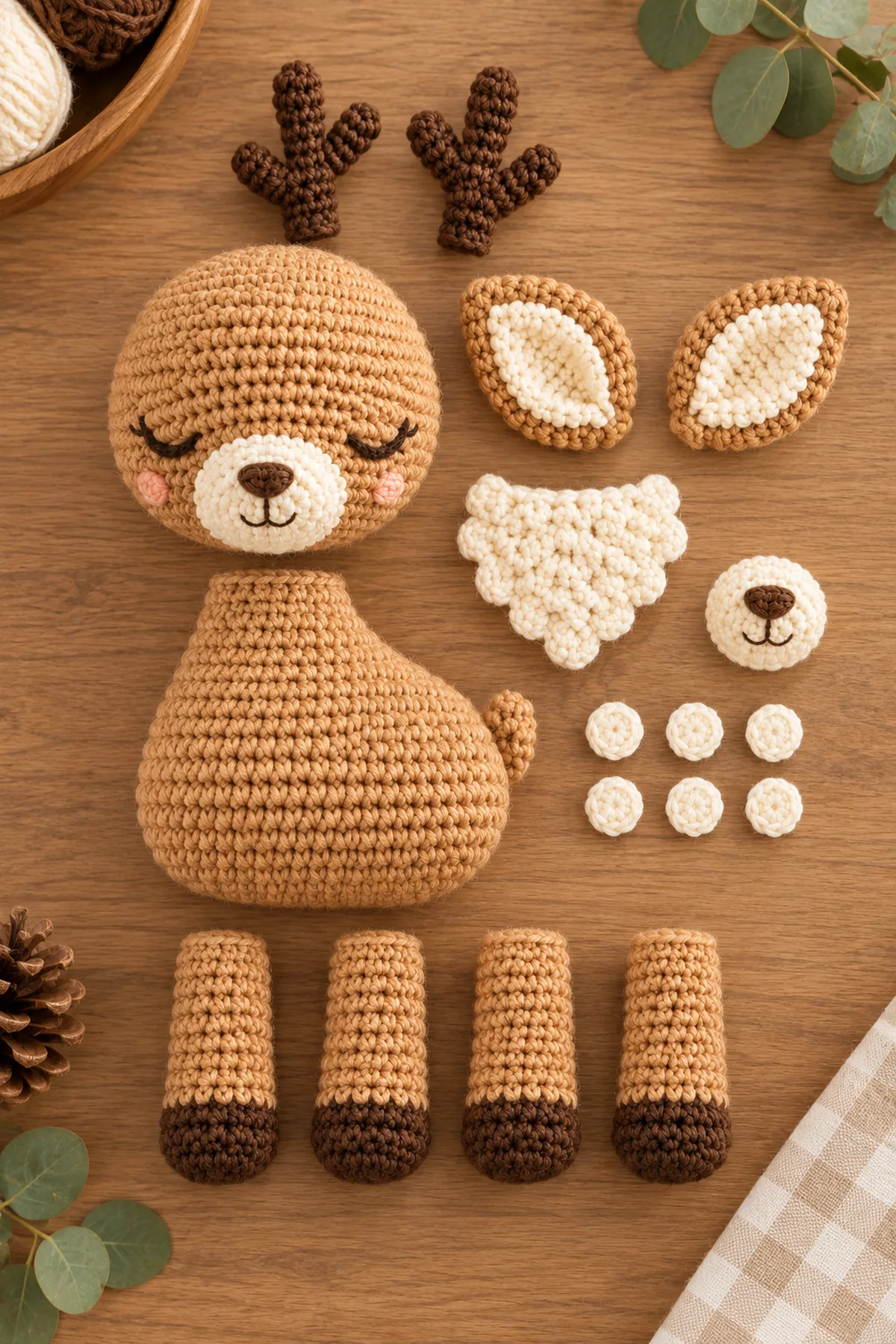 Mid-process construction of free crochet deer pattern for beginners | cute amigurumi deer showing the established shape