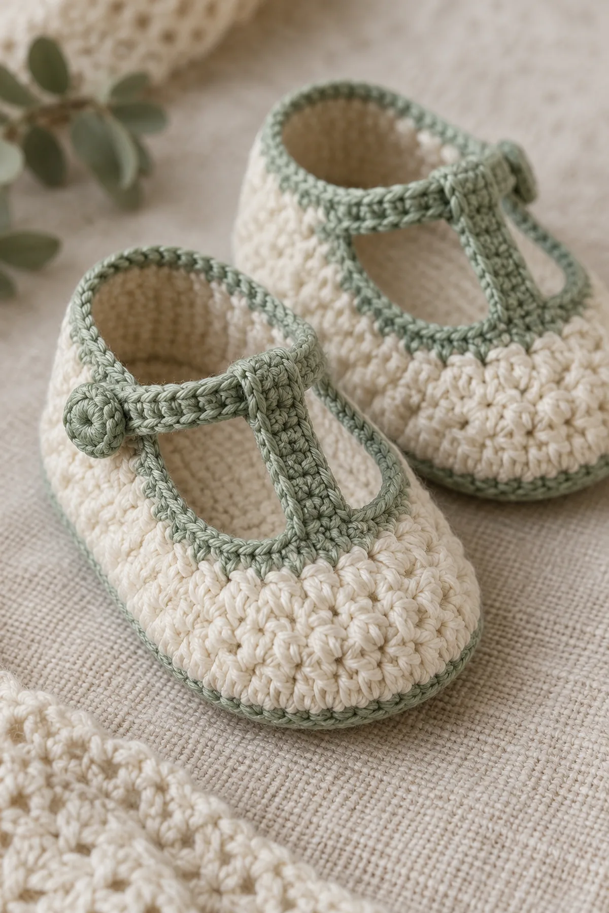 Close-up of the stitch texture and securely finished details on textured t-strap baby shoes