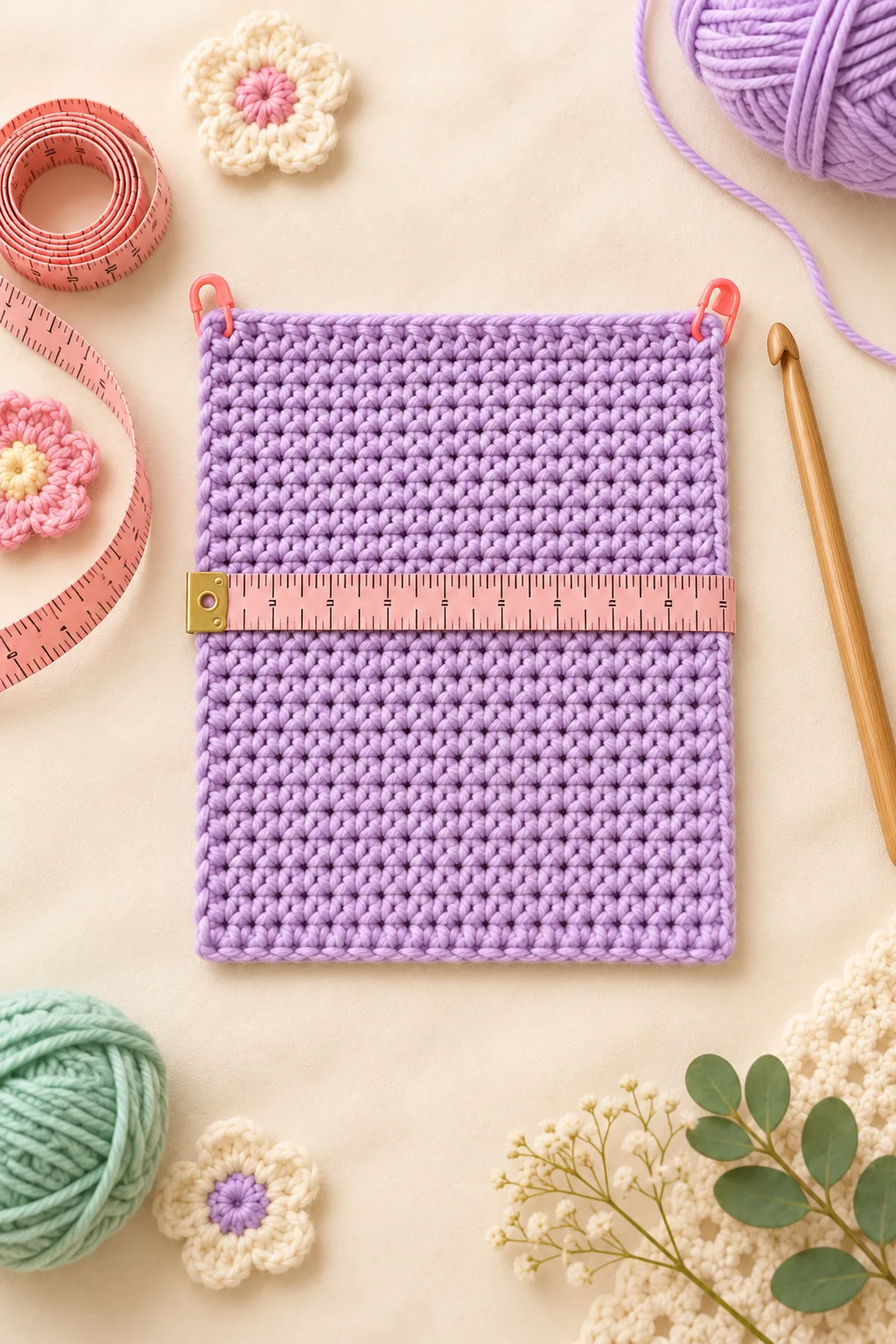 Early construction stage of crochet baby cardigan & pullover sizing chart (0–24 months)