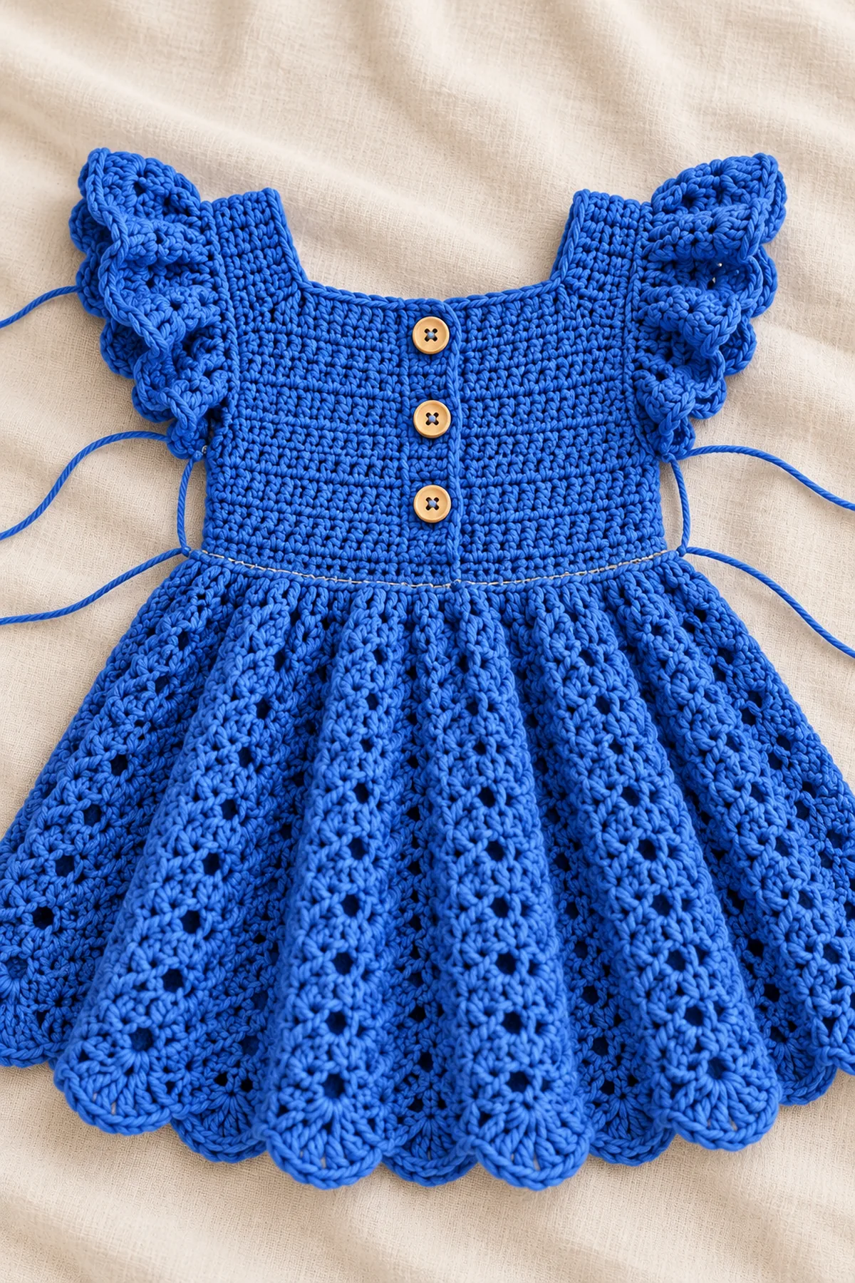 Shaping and assembly stage of how to crochet a ruffle sleeve dress