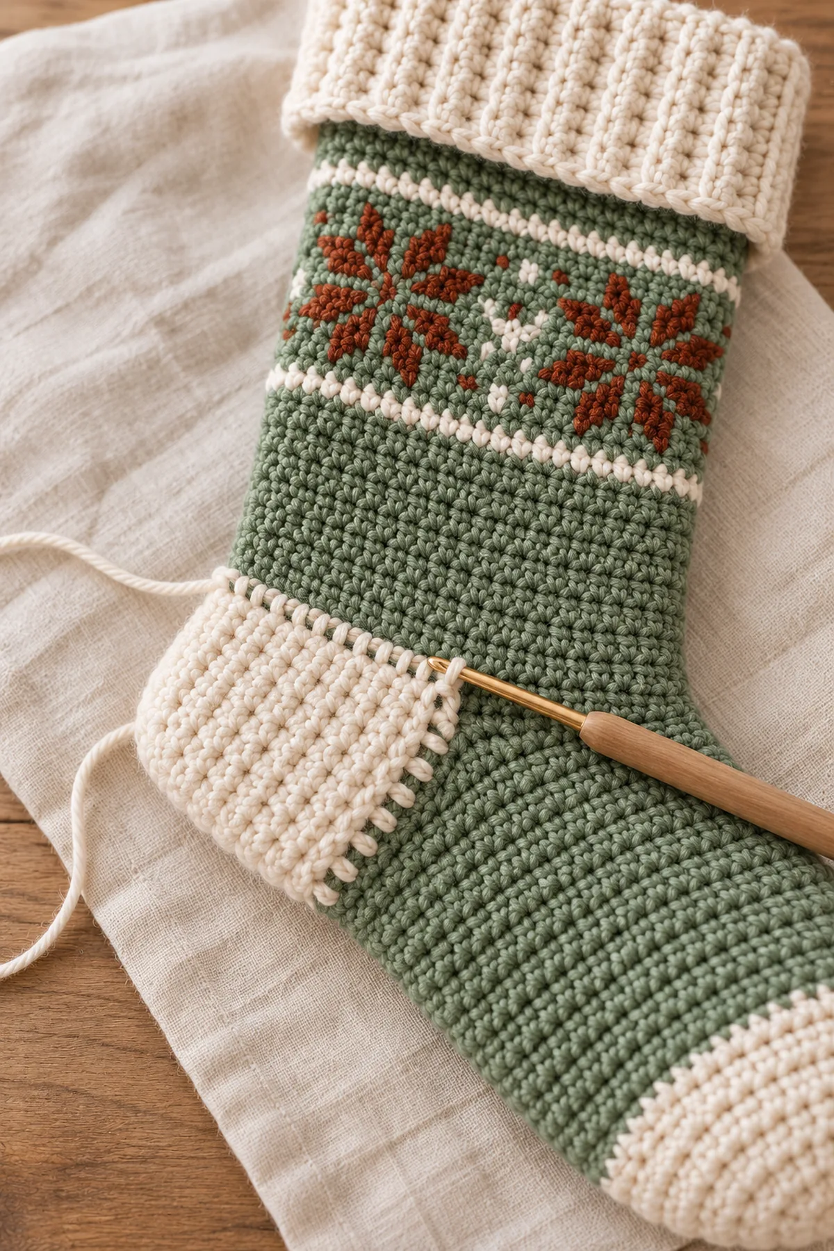 Stocking heel flap and gusset in progress before foot rounds